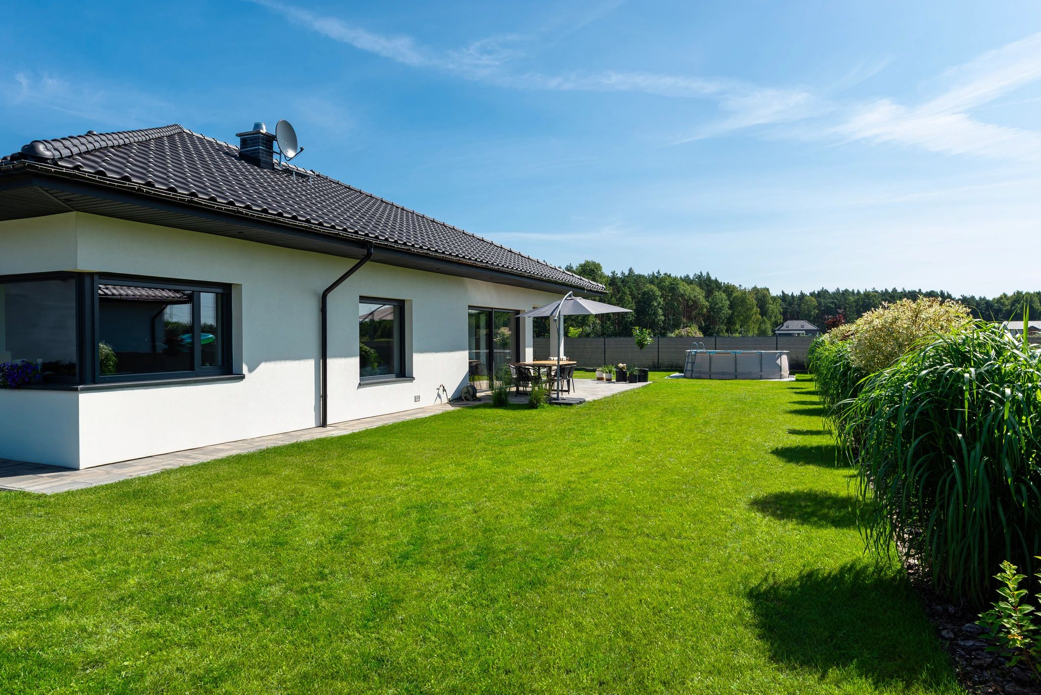 Modern farmhouse style home with landscaped yard