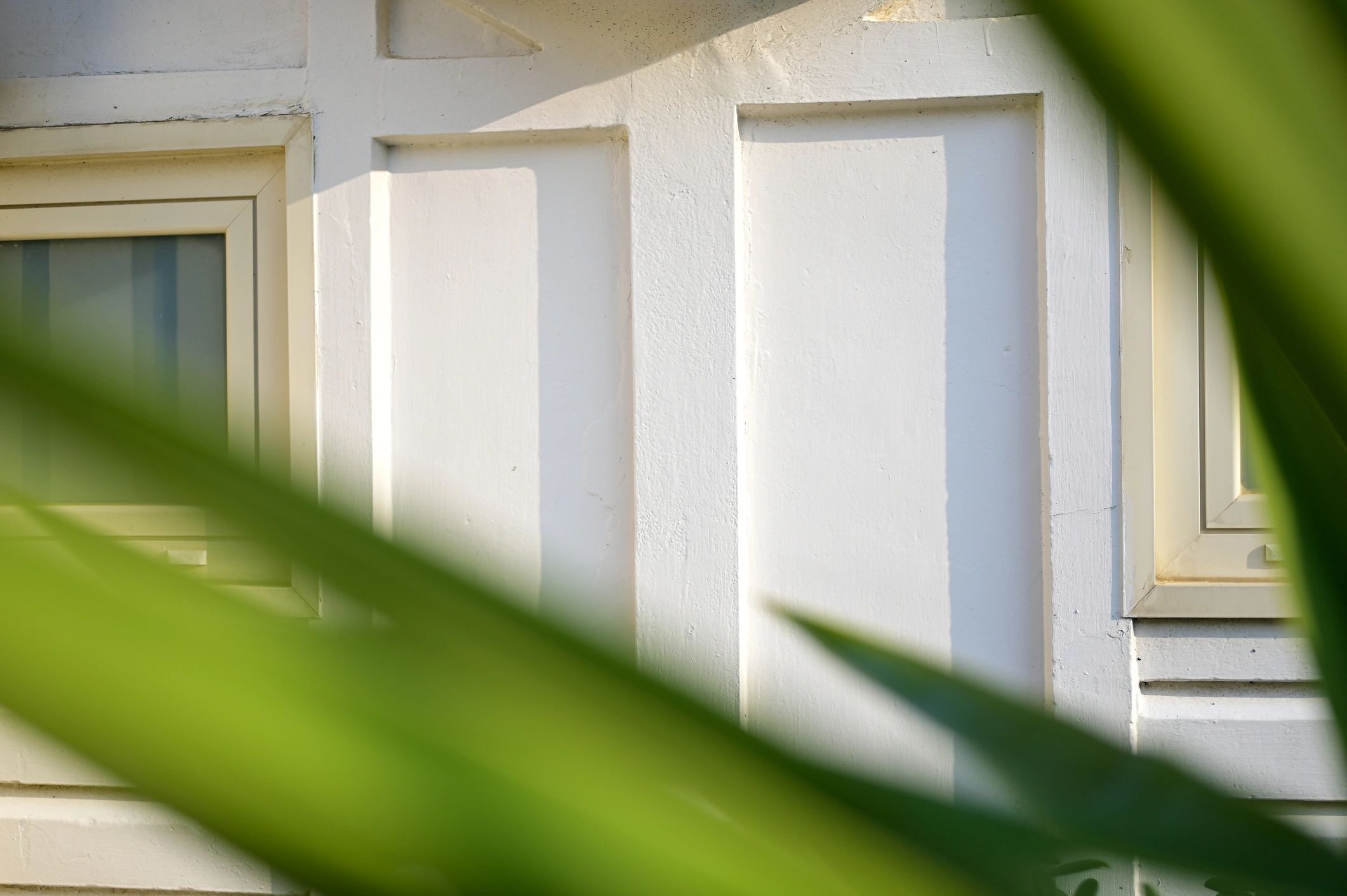 Architectural exterior detail with clean lines and landscaping