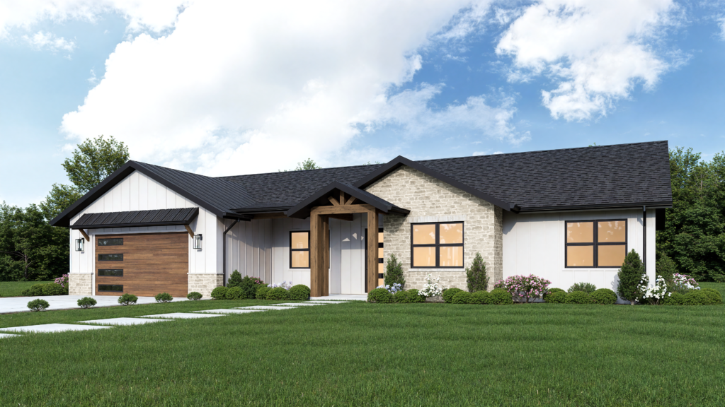 Plan One exterior rendering at Brady Estates