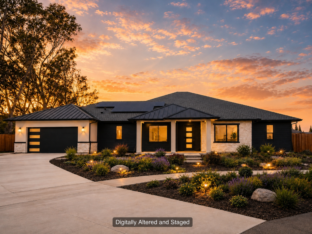 Lot 4 new construction home for sale in Roseville, CA at Brady Estates — Plan 3-B front exterior, 1790 Agave Ct (digitally staged)