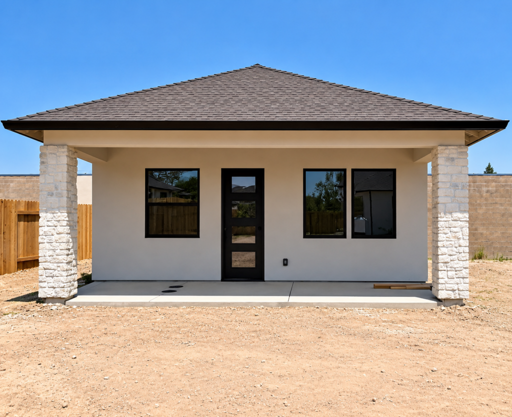 Detached 748 sq ft ADU front exterior as built at Brady Estates in Roseville, CA